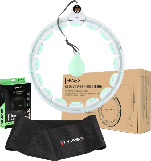 Set fitness cu hula hoop cu greutate și contor + brâu neopren modelator HMS