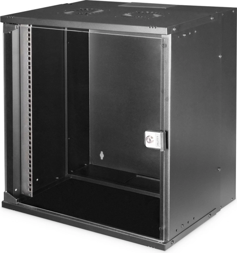 Dulap rack de perete Digitus 19" 12U SOHO PRO 595 × 540 × 400 mm, negru, ușă din sticlă