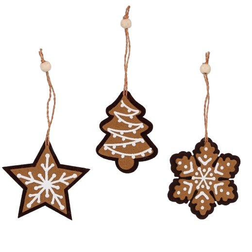 Decorațiuni de Crăciun din fetru turtă dulce 6 × 7,5 cm, set 12 buc