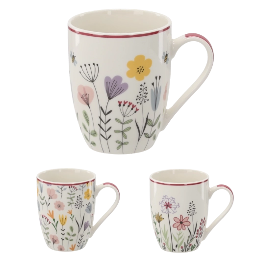 Cană din porțelan 340 ml cu motiv de flori de câmp New Bone China