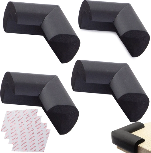 Colțare de protecție pentru mobilier din spumă moale, negre, set 4 buc.