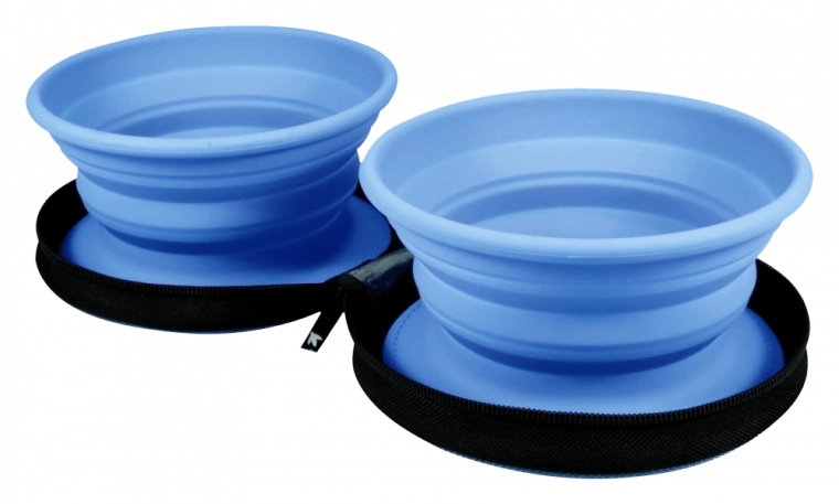 Castron dublu de călătorie pentru câini și pisici KIWI WALKER – albastru, 2 buc.