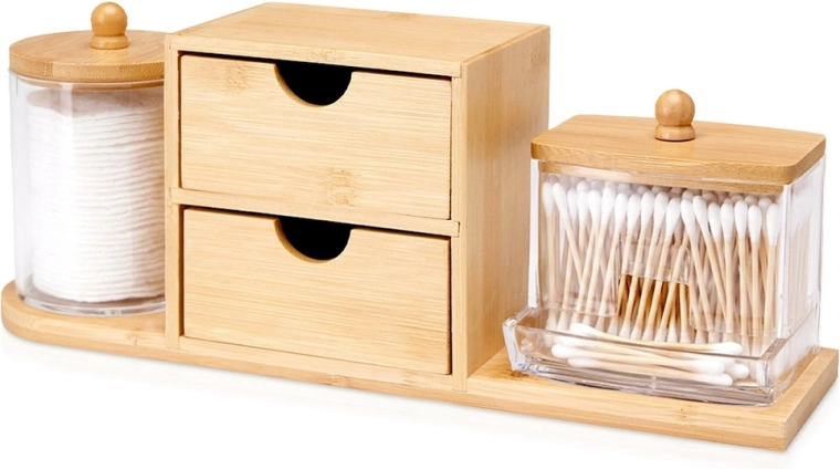 Organizator de baie din bambus pentru cosmetice cu sertare și recipiente Eleganza