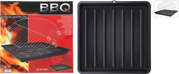 Tavă pentru spălarea grătarelor BBQ și a ustensilelor, 67 × 67 × 6 cm, plastic, negru