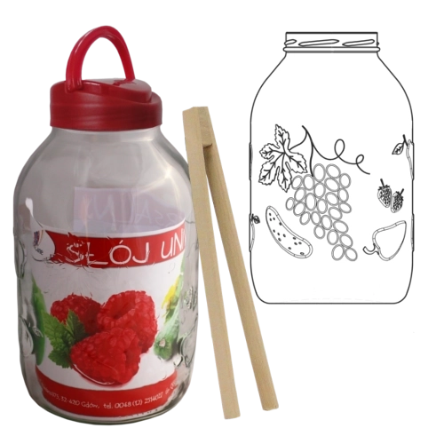 Borcan 5 l cu capac din plastic și clește pentru fructe