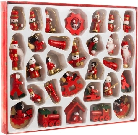 Ornamente suspendate din lemn pentru bradul de Crăciun Ruhhy, set 30 buc.