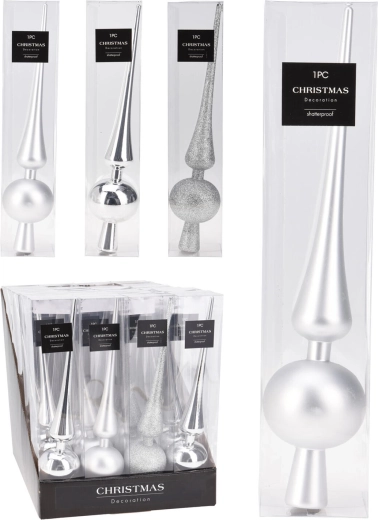 Vârf de brad de Crăciun 29 cm – argintiu, mix de finisaje