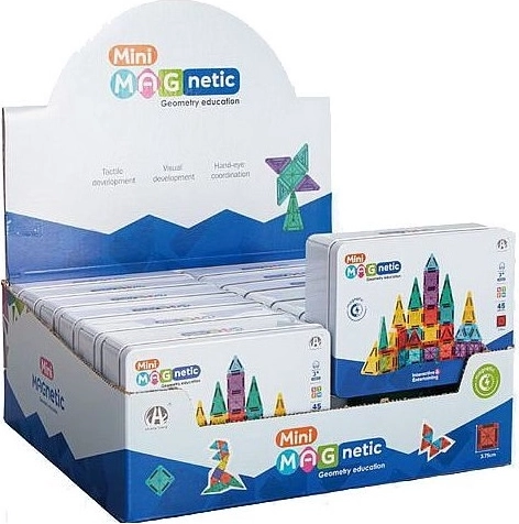Mini set de construcție magnetic 45 de piese în cutie metalică