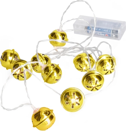 Solight ghirlandă LED de Crăciun cu clopoței 10 LED aurie, 1,5 m, pe baterii