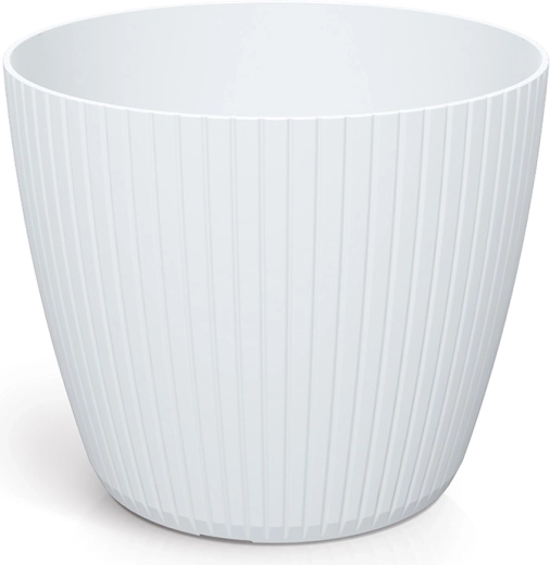 Ghiveci din plastic Lamia 15,8 cm – alb, design striat