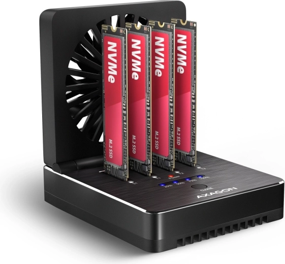 Stație de andocare USB4 Axagon pentru 4× SSD M.2 NVMe cu clonare offline