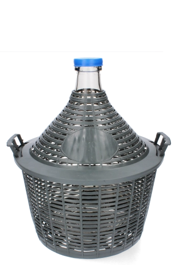 Damigeană de sticlă 10 l cu gât îngust în coș de plastic