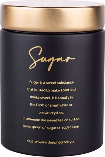 Cutie rotundă pentru zahăr „Sugar” negru mat cu capac auriu