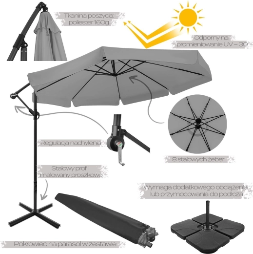 Umbrelă de grădină pliabilă 350 cm XXL, grafit, cu 8 brațe, cu husă