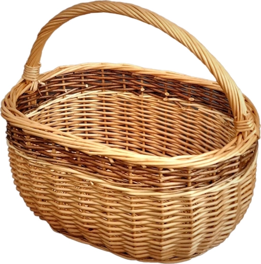 Coș oval de cumpărături din nuiele 36 × 25 × 30 cm, lăcuit, cu mâner longitudinal