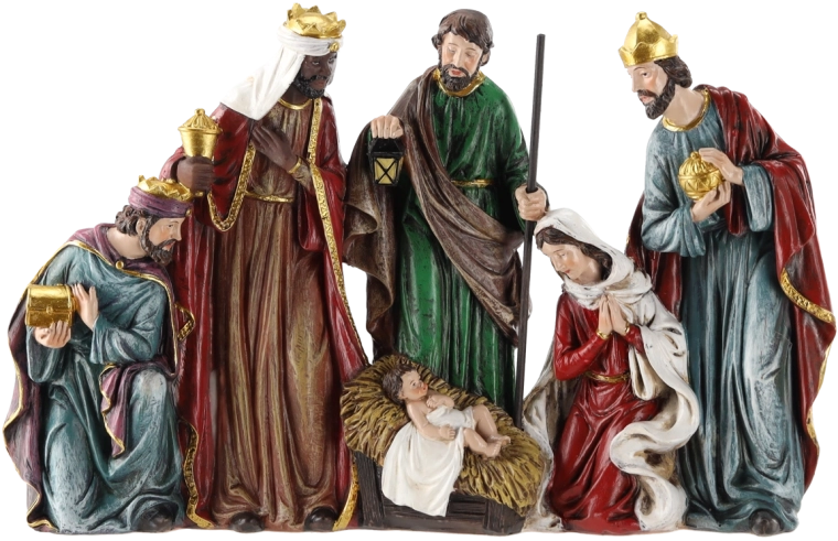 Figurină de iesle – Nașterea lui Isus și cei trei magi (30,7 × 4,6 × 20,1 cm)