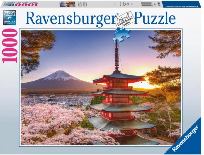 Puzzle Ravensburger panorama Fuji și cireși înfloriți 1000 piese