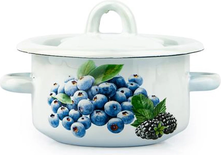 Oală emailată cu capac 0,4 l – decor afin