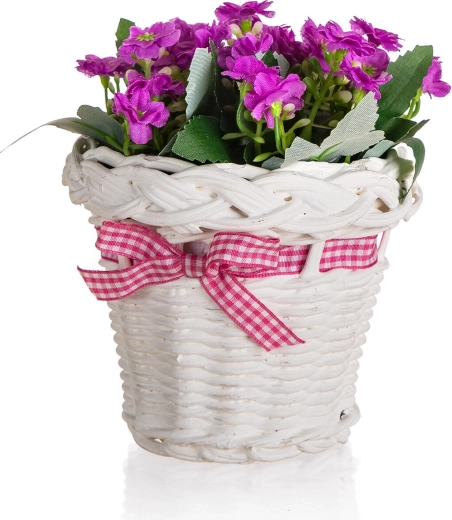 Floare artificială mov în coș din ratan 14 cm
