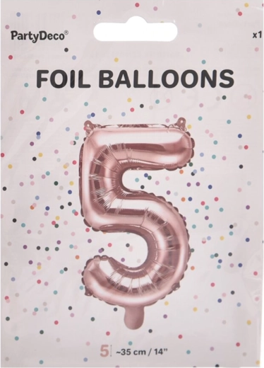 Balon din folie în formă de numărul 5, roz perlat, 35 cm