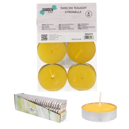 Set de 6 lumânări tip tealight cu Citronella în suport metalic