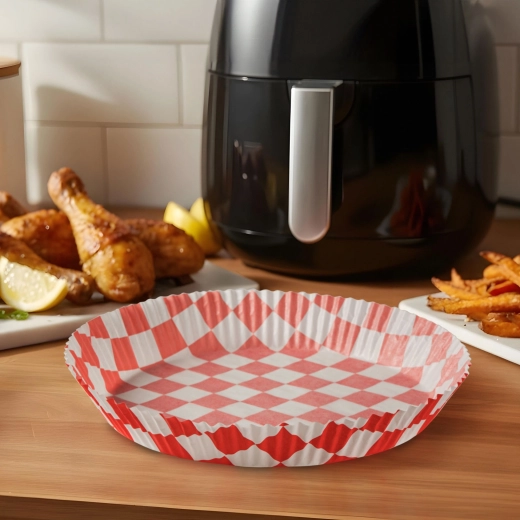 Hârtie de copt pentru friteuză cu aer cald, cu model în carouri, rotundă, 23 cm, 50 bucăți