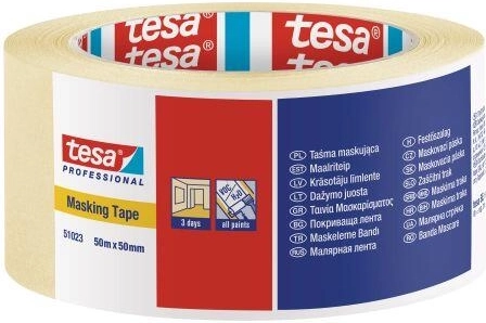 Bandă de mascare creponată 50 mm × 50 m galbenă Tesa