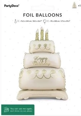 Balon din folie autoportant în formă de tort Happy Birthday