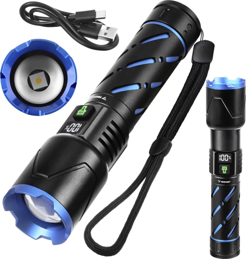 Lanternă tactică LED Trizand 800 lm cu acumulator 5000 mAh, USB-C, zoom și powerbank