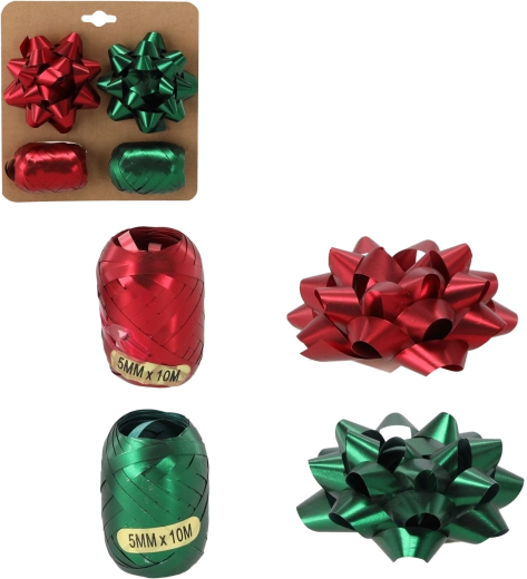 Set pentru ambalarea cadourilor – verde și roșu (2 panglici + 2 fundițe)