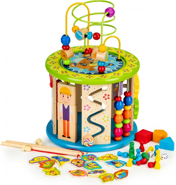 Cub educațional din lemn cu jocuri și pescuit ECOTOYS