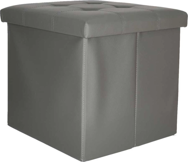 Taburet pliabil cu spațiu de depozitare din piele ecologică 38 × 38 × 36 cm, gri