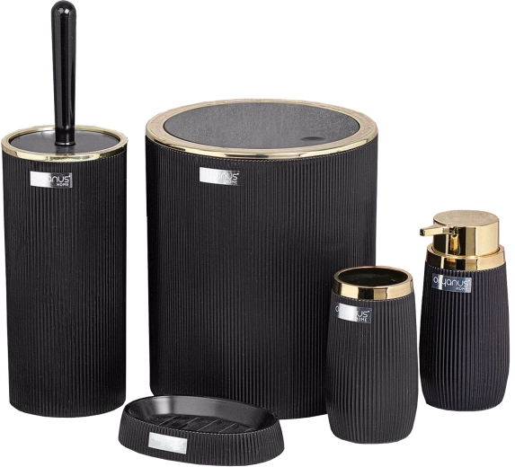 Set rotund pentru baie, 5 piese, negru/auriu