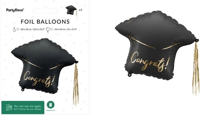 Balon din folie în formă de tocă de absolvire promoțională „Congrats!”