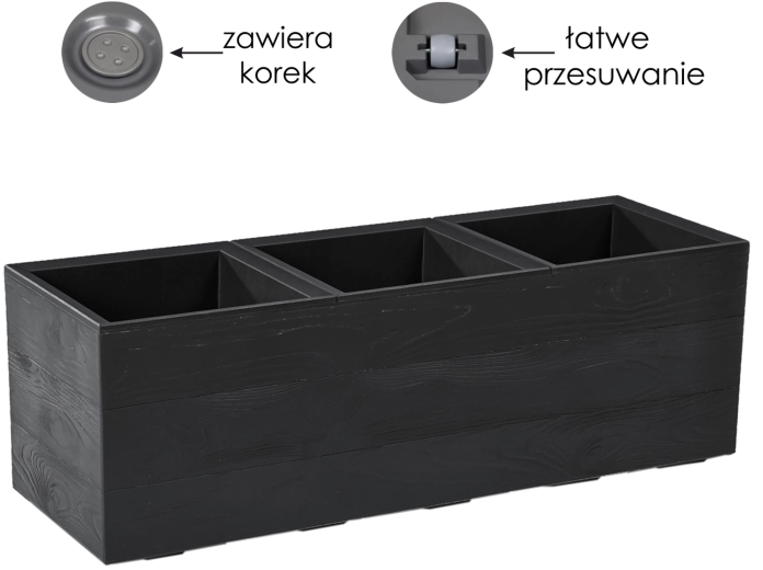 Ghiveci Karo Recycled 90 × 30 cm negru cu imitație de lemn