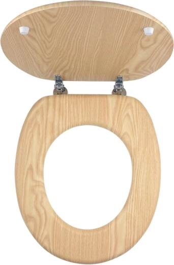 Capac WC din MDF furniruit cu frasin, cu prinderi cromate