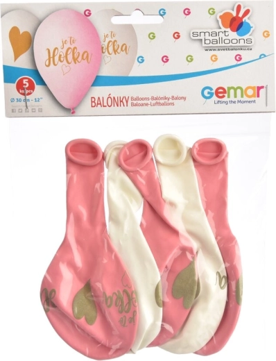 Baloane din latex „Este fetiță” roz-alb 5 buc