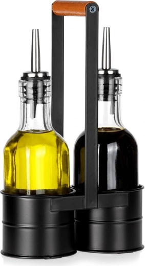 Set de sticle din sticlă pentru ulei și oțet în suport 2×150 ml