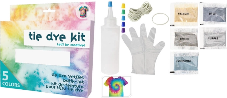 Set pentru vopsire tie-dye textil – mix culori 5 g (5 buc) cu accesorii