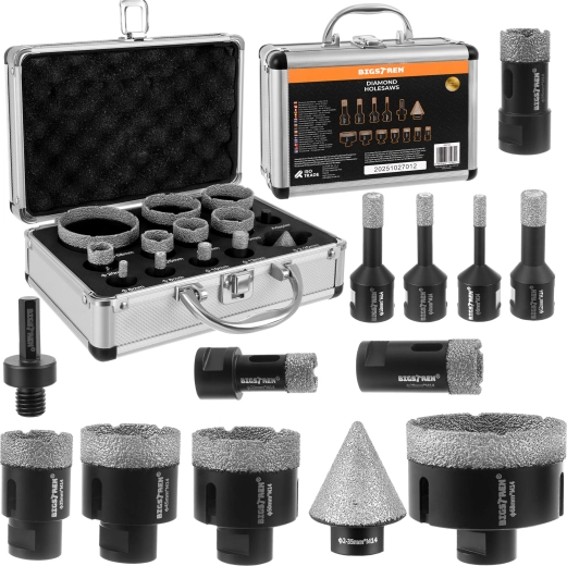 Set de carote diamantate pentru găuri Bigstren, 13 buc.