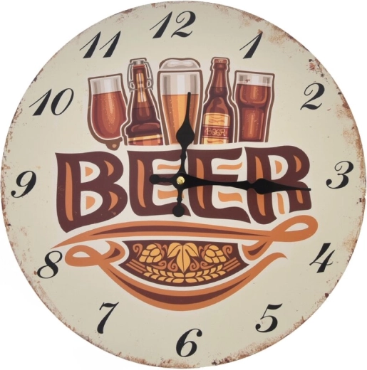 Ceas de perete din lemn Beer, bej, 34 cm