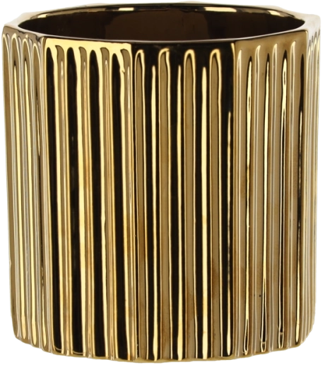 Ghiveci ceramic pentru plante, culoare auriu, cu model în dungi 15 × 15 × 15 cm