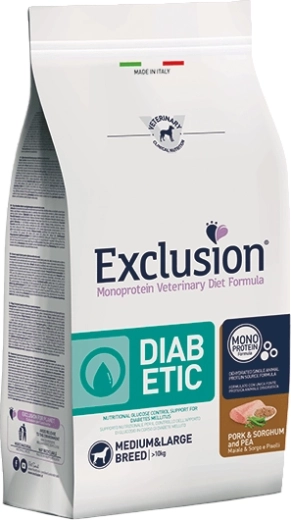 Exclusion Diabetic pentru rase medii și mari – carne de porc cu sorg și mazăre 2 kg