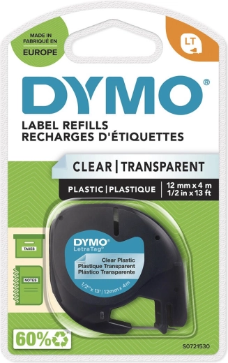 Bandă DYMO LetraTag 12 mm x 4 m, plastic transparent