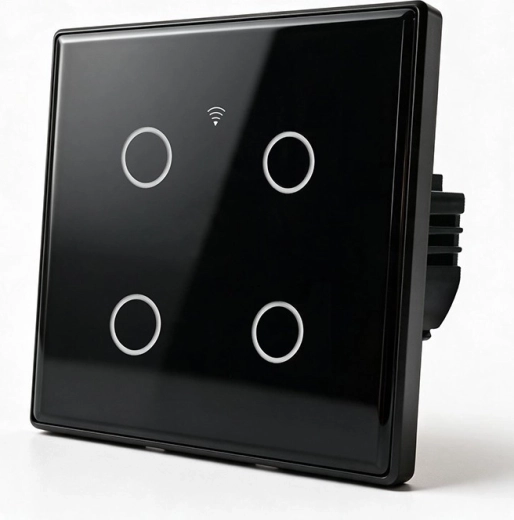 Întrerupător inteligent tactil de perete Wi‑Fi pentru lumină, 4 canale, cu temporizator - 1 bucată
