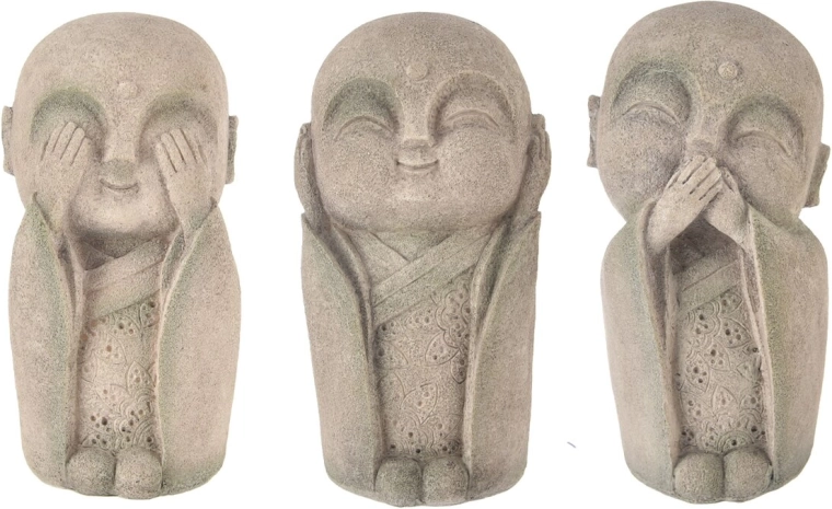 Statuetă decorativă Buddha din polirezina „nu văd / nu aud / nu vorbesc” 27 cm (mix de variante)