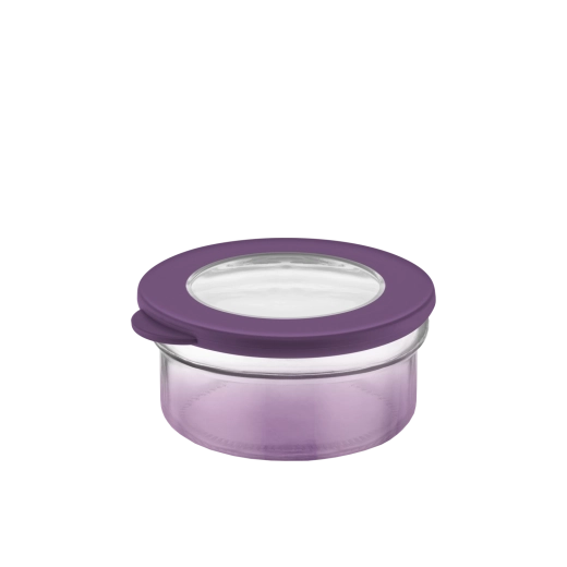 Recipient rotund din sticlă 415 ml cu capac mov