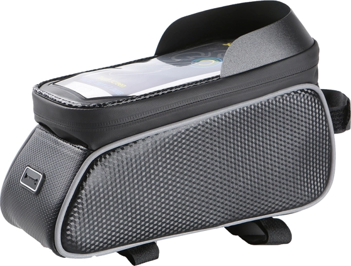 Maxlife geantă de cadru pentru bicicletă, rezistentă la apă, cu suport pentru telefon, neagră