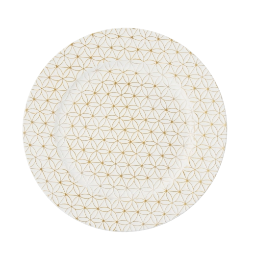 Suport rotund alb-auriu pentru farfurie cu model geometric – set 6 buc.