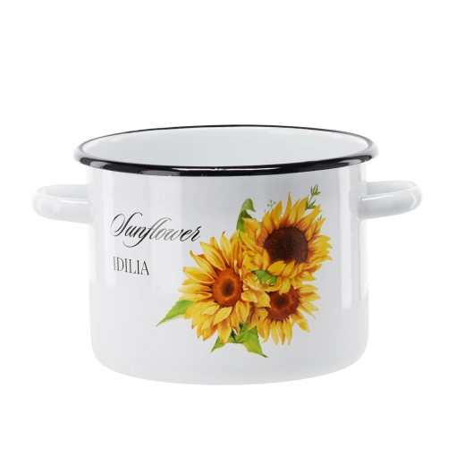 Oală emailată cu floarea-soarelui, 3 l, 18 cm, albă